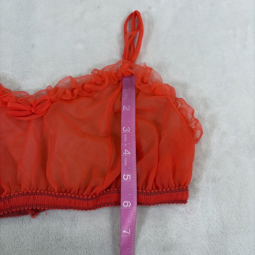 Vintage Sheer Red Bra, Bloomers and Smock Top Ruffled Trim Bows No Tags Charity - Picture 15 of 16